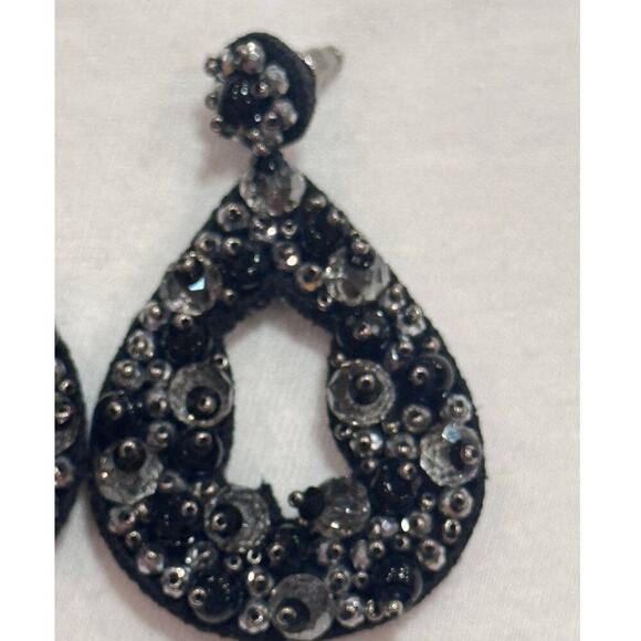 Lori Weitzner Clio Statement Earrings Charcoal Black Drop Earrings Sparkle - Picture 5 of 6